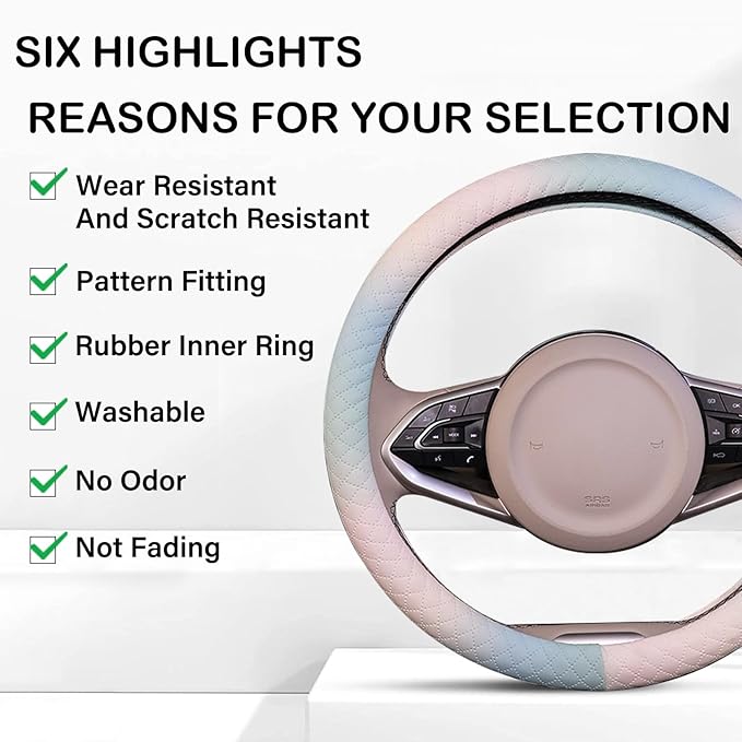 Steering Wheel Cover, with Non-Slip Lining, Cool in Summer Warm in Winter for Men Women, 14.5-15 Inch Non-Slip Breathable Leather Car Steering Wheel Protector