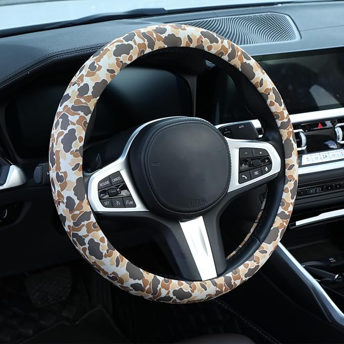 Tan Duck Camo Steering Wheel Cover Auto Steering Wheel Protector, Anti-Slip, Breathable, Absorbing Sweat, Universal Camo Car Accessories 14.5–15 inch,Fit for Most Car, Trucks, SUV