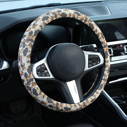 Tan Duck Camo Steering Wheel Cover Auto Steering Wheel Protector, Anti-Slip, Breathable, Absorbing Sweat, Universal Camo Car Accessories 14.5–15 inch,Fit for Most Car, Trucks, SUV