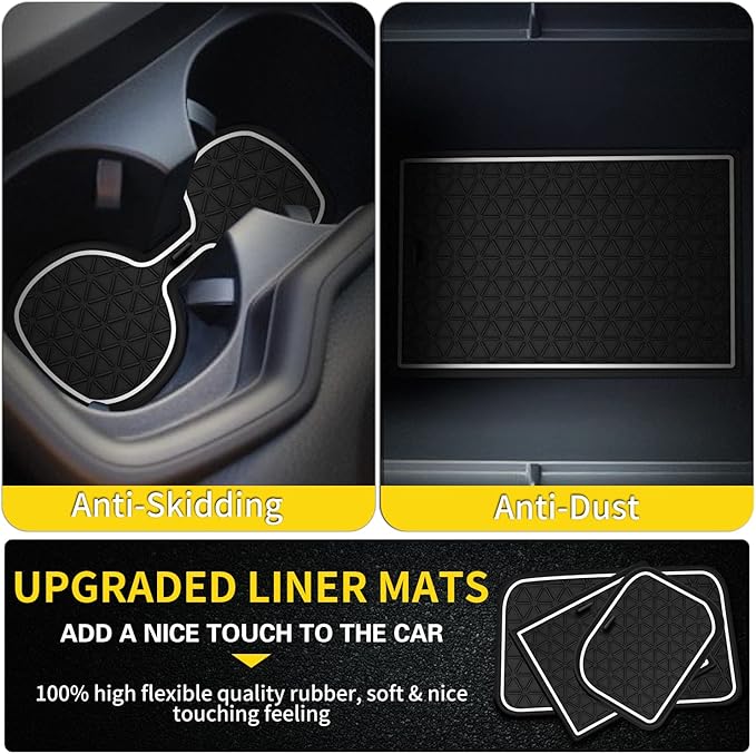Premium Liner Mat Accessories Compatible with Toyota RAV4 2019-2024 and 2021-2024 RAV4 Prime, Custom Fit Cup Holder, Door Pocket and Center Console Inserts (White Trim, 14-PCS)