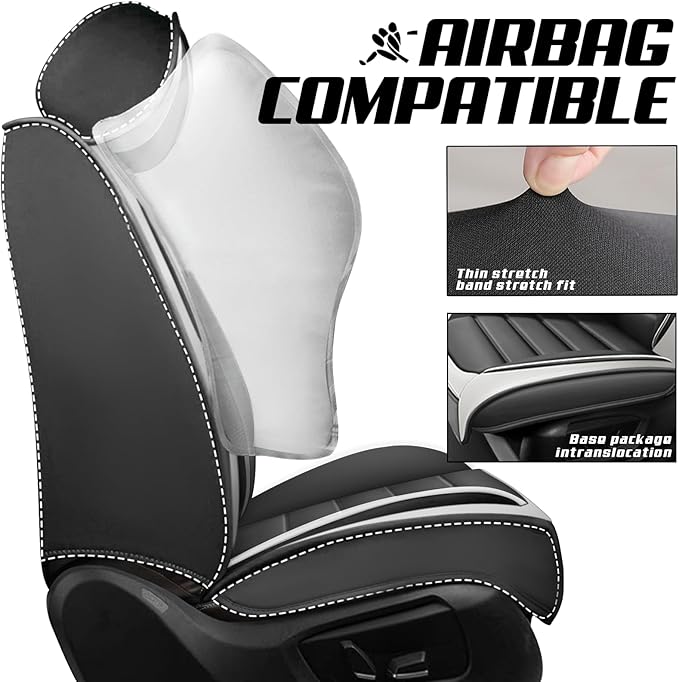 Auto Seats Covers Compatible with Toyota bZ4X 2023-2025, Breathable and Waterproof Faux Leather Automotive Seat Cover (Full Set, Gray&White)