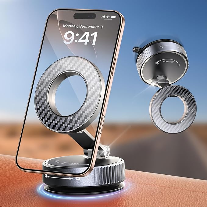 2026 Upgraded Vacuum Magnetic Phone Holder for Car [89LB Vacuum Suction+2400GF Strong Magnetic] 360° Adjustable Car Phone Holder for MagSafe, Dashboard Suction Cup Phone Mount for iPhone 17/16