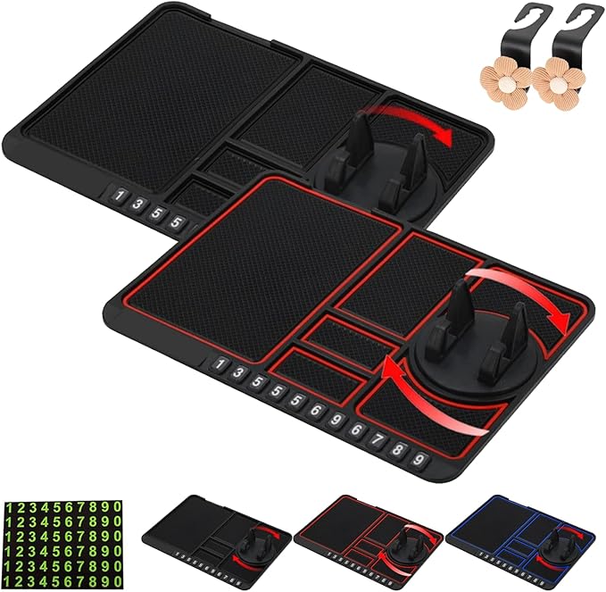 Anti-Slip Mat with Mobile Phone Holder, 2026 New Multifunction Car Anti-Slip Mat Auto Phone Holder, Extra Large Car Dash Accessories for Phone, Keys, Sunglasses (2Pcs-A)