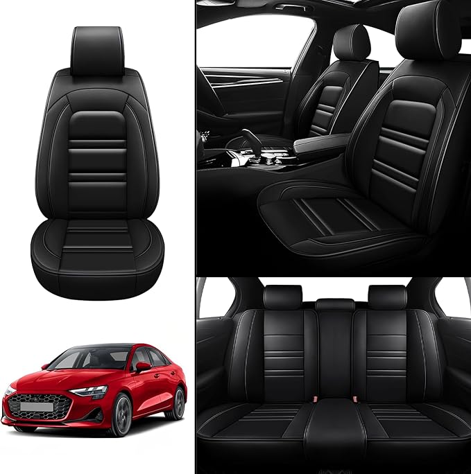 Seat Covers for Audi a3 2006-2025 | 5-Seats Leather Seat Covers, Easy to Install Automotive Seat Covers Full Set (Full Set, Black)