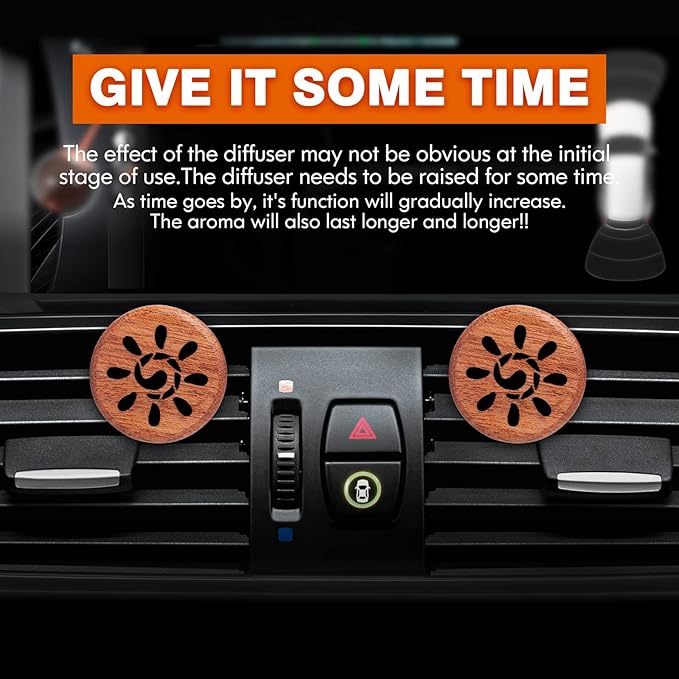 Essential Oil Car Diffuser, 2 PCS Sunshine Car Aromatherapy Sun Wood Diffuser with Vent Clip