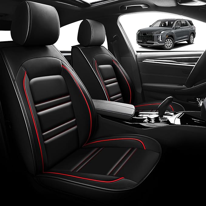 Seat Cover for Hyundai Car Palisade 2020-2025 | Car Seat Covers Front Seats, Waterproof Seat Protectors, Automotive Front Seat Covers (Front Seat, Black&Red Line)