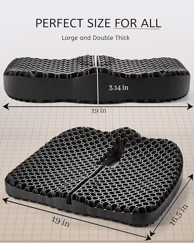 Gel Seat Cushion for Long Sitting & Hip Pain Relief (Large Size) - Cooling 24D Cushions for Office Chair, Car, Wheelchair, Breathable & Non-Slip Cover with Pressure Relief Technology