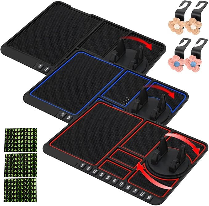Anti-Slip Mat with Mobile Phone Holder, 2026 New Multifunction Car Anti-Slip Mat Auto Phone Holder, Extra Large Car Dash Accessories for Phone, Keys, Sunglasses (3Pcs)