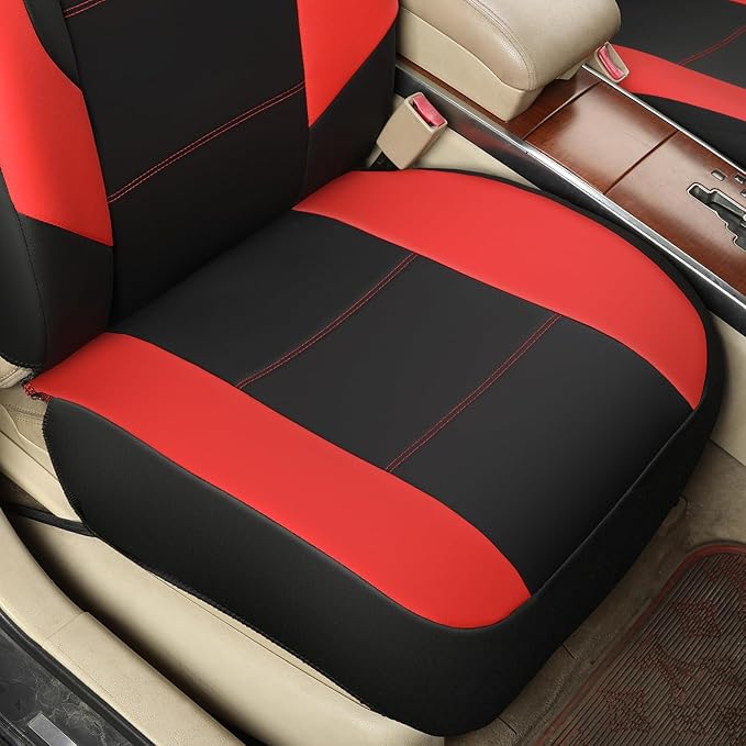 GIANT PANDA Front Seat Cover for Nissan, Leather Seat Protectors Custom Fit Nissan Rogue Altima Sentra Versa Kicks Frontier Murano Pathfinder Maxima (Red+Black)