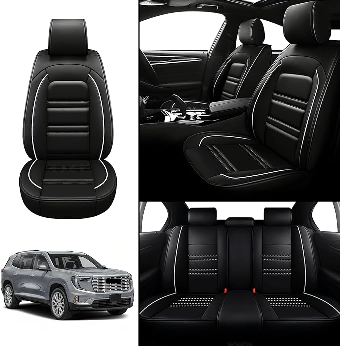 Seat Covers for gmc Acadia 2016-2025 | 5-Seats Leather Seat Covers, Easy to Install Automotive Seat Covers Full Set (Full Set, Black&White Line)