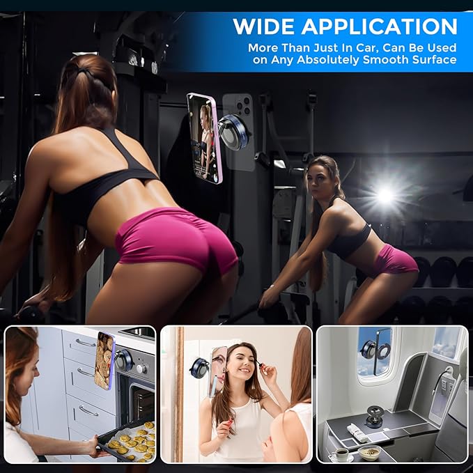 Vacuum Magnetic Phone Holder, Compatible with Magsafe iPhone and All Smartphones, Car/Gym/Kitchen/Mirror/Smooth Surface, Vacuum Suction Phone Mount