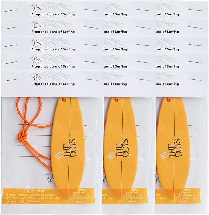 THEDOTS 15 Pack Sicilian Orange Surfboard Hanging Car Air Fresheners, Detachable Message Cards with Surfing Art, Long-lasting Scent for Car & Home