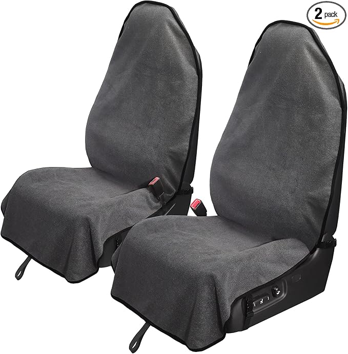 Leader Accessories 2pcs Grey Waterproof Towel Auto Car Seat Cover Protector Machine Washable - Fit Yoga Running Crossfit Athletes Beach Swimming Outdoor Sports