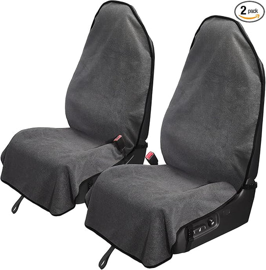 Leader Accessories 2pcs Grey Waterproof Towel Auto Car Seat Cover Protector Machine Washable - Fit Yoga Running Crossfit Athletes Beach Swimming Outdoor Sports