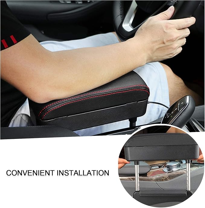 SKTU Auto Car Armrest Extender Support Elbow & Forearm Arm Wrist Rest Support Adjustable Height Comfort Pad Universal Fit for Most Car Models Center Console (Red with Organizer)