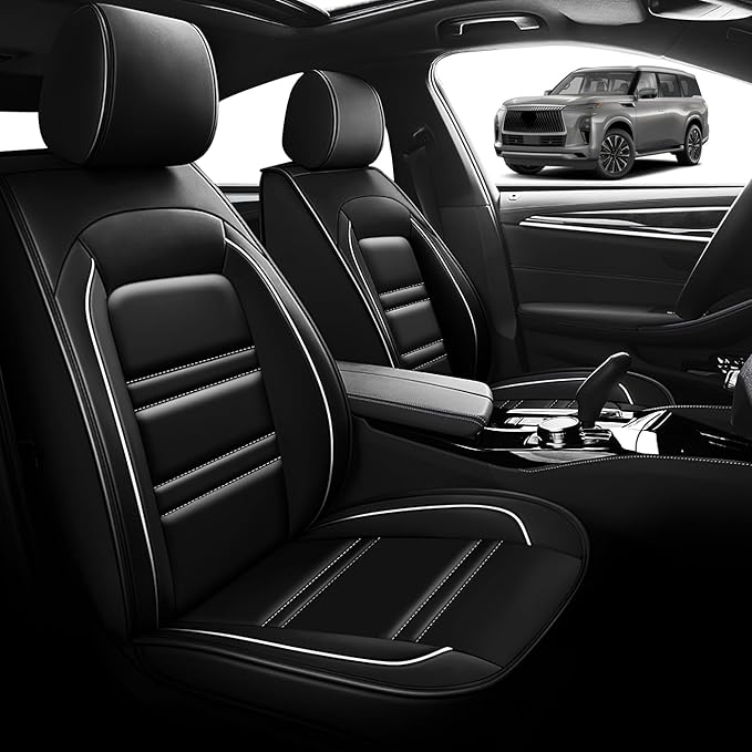 Seat Cover for Infiniti qx80 2014-2025 | Car Seat Covers Front Seats, Waterproof Seat Protectors, Automotive Front Seat Covers (Front Seat, Black&White Line)