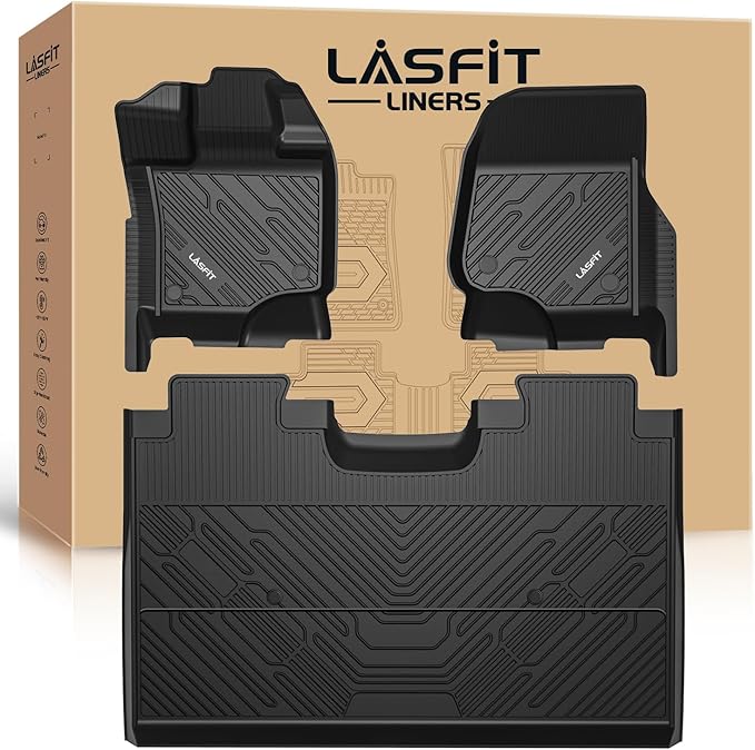 LASFIT Floor Mats for Ford F-150 2015-2026 | F150 Lightning 2022-2025 SuperCrew (Rear w/o Fold Flat Storage) Carpet Floor All Weather Protector TPE Truck Liners- 1st & 2nd Row, 3pcs Black