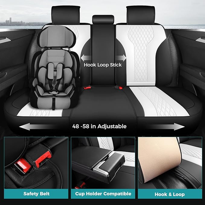 Leather Car Seat Covers - Breathable Faux Leather Seat Covers Full Set for Cars SUV Sedan - Waterproof - Blackwhite