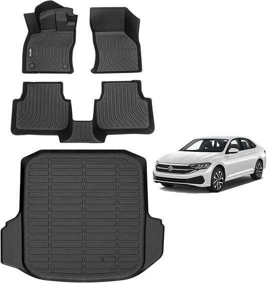 AIPOIL® Floor Mats & Cargo Liner Set for 2019-2025 Volkswagen Jetta All Weather Protection Full Set Custom Car Mats Accessories - Black