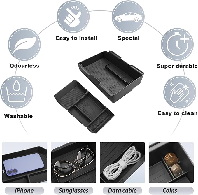 SKTU 2Pcs for 2024 2025 2026 Honda Prologue Center Console Organizer for 2024 2025 2026 Honda Prologue/Acura ZDX Console Tray & Under Console Tray 2024 2025 2026 Prologue Accessories with Coin Holder