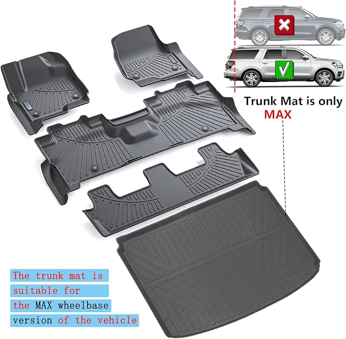Floor Mats & Trunk mat for 2018-2024 Ford Expedition MAX (Only Fit 8 Seats) (2 Row Bench Seat),TPE All Weather Protection 3 Rows Car Floor Liners with Cargo Liners Accessories