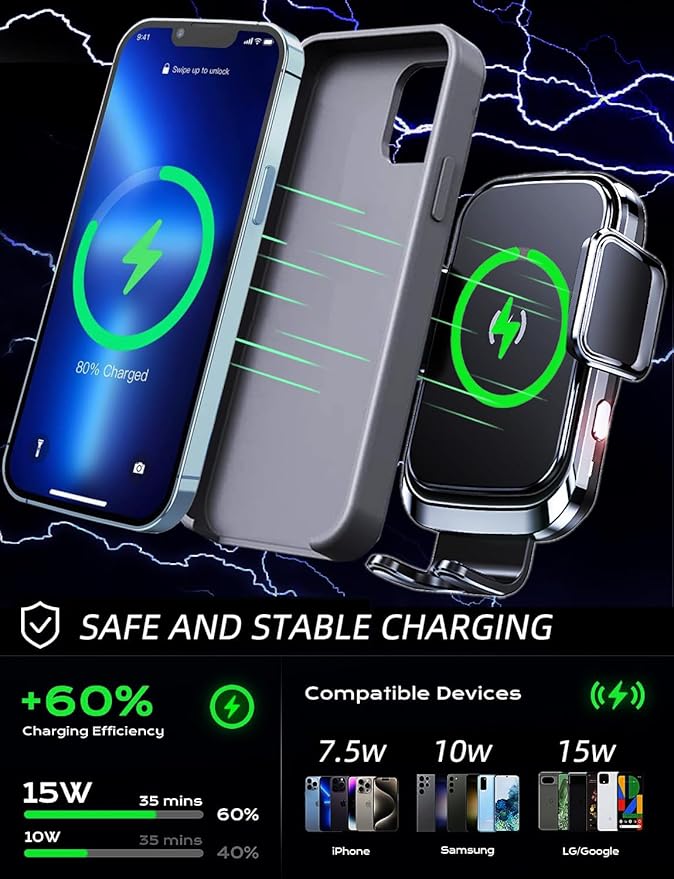 Wireless car Charger Phone Holder Mount for Truck,【10-inch Long arm 】 Pickup Truck Phone Holder Qi2 15W Fast Charging Heavy Duty Truck and Large SUV Windshield/Dashboard,for iPhone Samsung LG