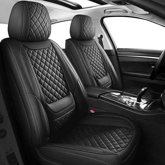 Leather Front Seat Covers for Cars Breathable Seat Covers Waterproof Seat Protectors Universal Fit for Most Automotive Cars SUV Trucks Van (Black, Front Pair)