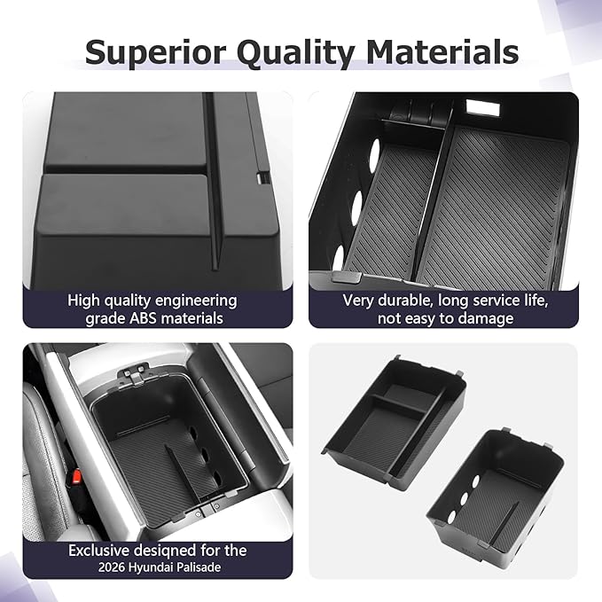 LUWU 2026 Palisade Center Console Organizer Compatible with 2026 Hyundai Palisade Accessories Armrest Console Organizer Armrest Insert Tray Palisade LX3 2026 Accessories Black 2-Pack