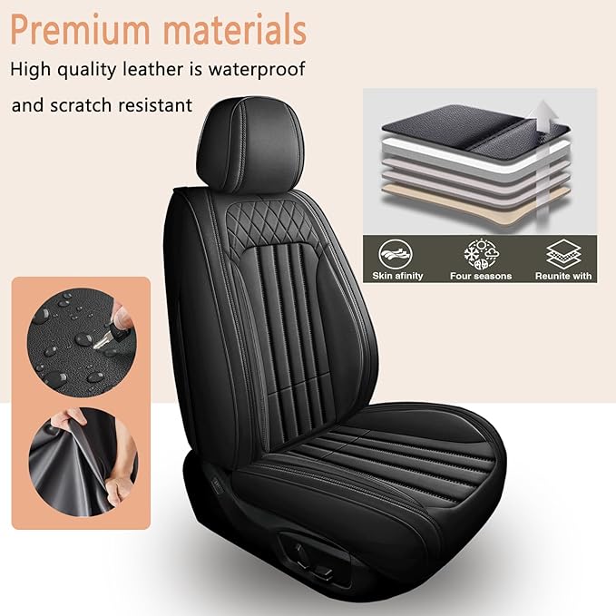 Seat Covers Fit for Toyota Highlander: 2007-2024 2025, Full Set Waterproof Leather Car Seat Cushion Luxury Automotive Protector Easy to Install(5 Seats, Black)