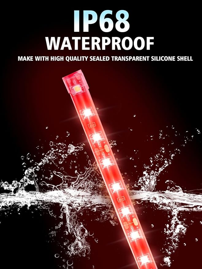YM E-Bright 4Pcs Led Strip Lights for Car, 12inch Waterproof IP68 Car Underglow Strip Lights Decoration 18SMD 12V Led Interior Exterior Lights Strip for Cars Motorcycles Truck Golf Cart Boat - Red