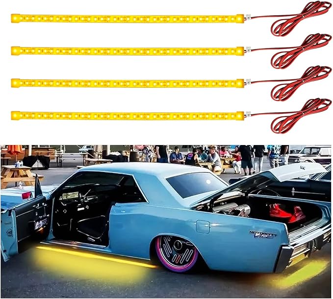 YM E-Bright Car Led Strip Lights for Golf Cart Underglow Motorcycles Marine Boat Kayak Interior Exterior 36SMD Waterproof IP68 Upgrade Solid Silicone 12V 12inch Yellow (Pack of 4)