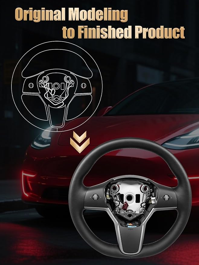 ZIMABLUE Heated Steering Wheel for Tesla Model 3 (2017–2023) & Model Y (2020–2024) | Factory-Matched 1:1 Fitment (Hub & Buttons) | Nappa Leather | Hand-Stitched