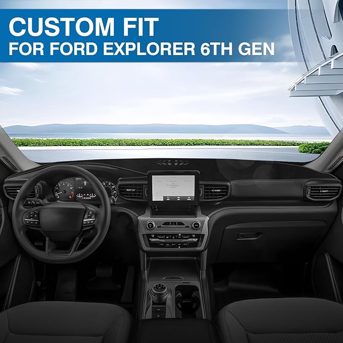 KUST Car Dash Cover for Ford Explorer 2020-2025 2026 (XLT, Limited, ST, Platinum) (2025:Active, ST-Line, ST, Platinum) Dashboard Cover Polyester Non-Slip Car Accessories for Explorer No Glare Black