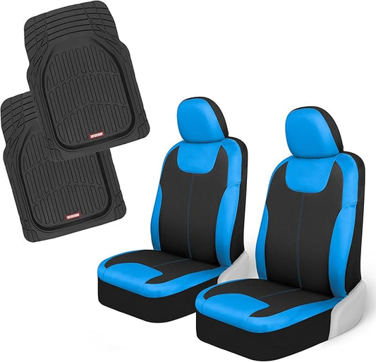 Motor Trend 2 Waterproof Front Seat Covers + 2 Trimmable Floor Mats – Universal Fit Car Interior Combo Set for Cars, Trucks, SUVs & Vans – All-Weather Protection for Vehicle Seats & Flooring