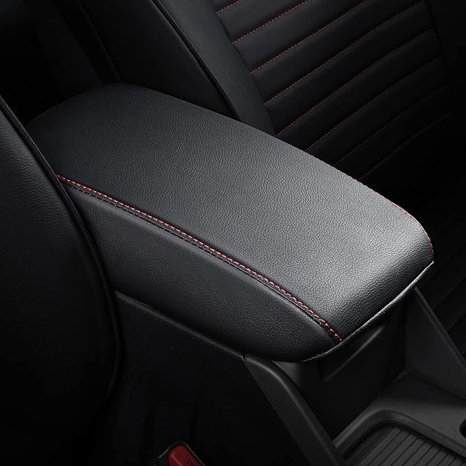 AOMSAZTO Armrest Covers for 2008-2014 Toyota Highlander Black with Red Stiches
