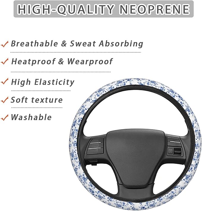 Dujiea Floral Pattern Elastic Stretch Steering Wheel Cover, Anti-Slip and Durable Car Steering Wheel Accessories for Women Men, 15 Inch Universal Fit Car, Truck, SUV