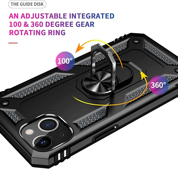 IKAZZ for iPhone 13 Case 6.1 Inch with Screen Protector,Military Grade Shockproof Heavy Duty Protective Phone Cover Pass 16ft Drop Test with Magnetic Kickstand Car Mount Holder,Black