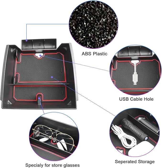 SXCY for 2023-2025 Chevy Colorado/GMC Canyon Center Console Organizer for Chevrolet Colorado Accessories 2024 2025 Canyon Console Tray 2024 2026 Colorado Armrest Console Organizer(Red)