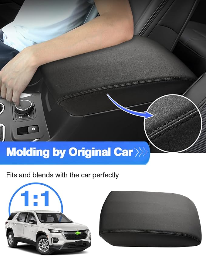 Autorder Center Console Cover for 2018-2024 Chevrolet Traverse Accessories Armrest Cover Anti-Scratch Middle Console Pad Leather Armrest Protector