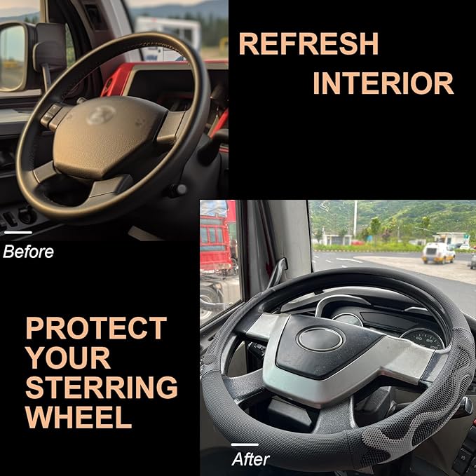 PINCTROT XL Size 17.5-18 Inch Comfy Grip Steering Wheel Cover for Semi Truck, Fits RV, Big Rig Trucker, 18 Wheeler and Classic Cars, Anti-Slip Design 17.5-18 Inch(Silicone Gray)