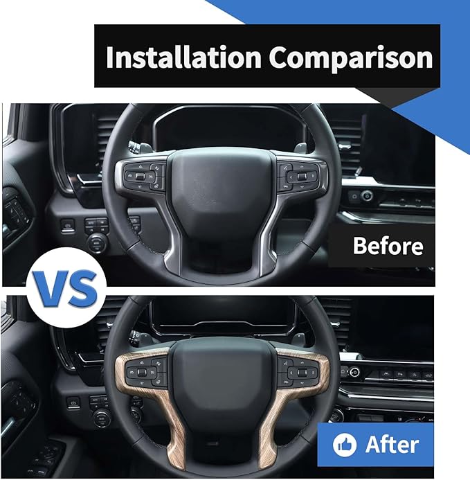 Voodonala for Chevy Silverado Steering Wheel Panel Cover ABS Antidust Carbon Fiber Black Style Steering Wheel Cover Trim Compatible with Chevy Silverado 2019+ (2Pcs/Set,Wood)