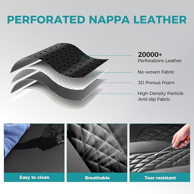 Leather Car Seat Covers - Breathable Faux Leather Seat Covers Full Set for Cars SUV Sedan - Waterproof - Black