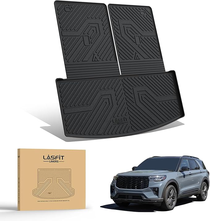 LASFIT Trunk & Backrest Mat for Ford Explorer 2020-2025 2026, Custom Fit All Weather Protector TPE One-Piece Design Easy Installation Trunk with Seatback Mat, 1pc Black