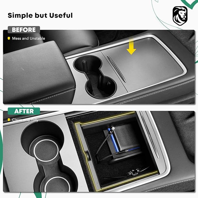 YHTAUTO Center Console Upper Tray Fit 2024 2025 Tesla Model 3 Highland, Center Control Console Storage Box with Sunglass Holder Non-Slip - Flocking Inside Interior Accessories 1PC