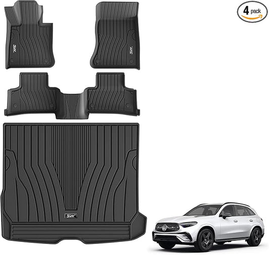 3W Floor Mats and Cargo Liner Compatible for Mercedes Benz GLC (Not Fit Coupe) 2023 2024 2025 2026, TPE All Weather for GLC300/GLC300e/GLC43 AMG Floor Liner and Cargo Mats