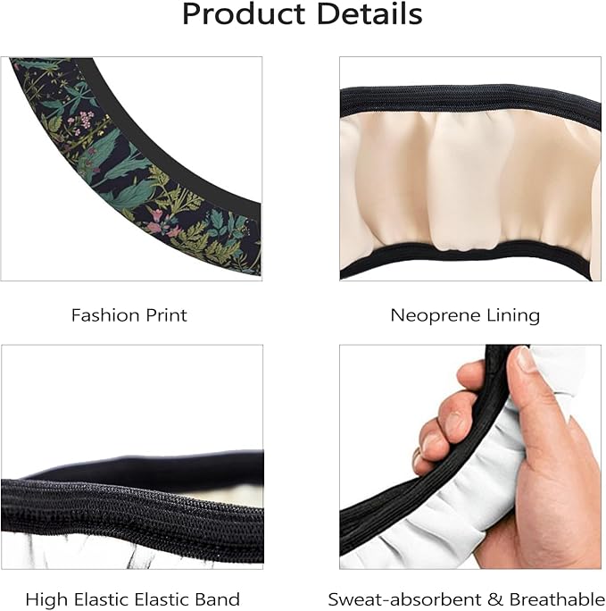 Vintage Daisy Leaves Flowers Steering Wheel Cover for Women, Anti-Slip Elastic Breathable Soft Rubber Car Steering Wheel Protective Cover, Universal 15 Inch Fit for Cars, Auto, SUVs