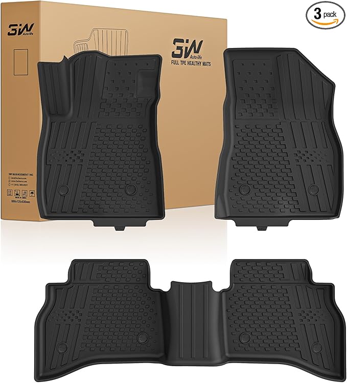 3W Floor Mats for Chevrolet Trailblazer 2021-2025 2026 (AWD Only) ，TPE All Weather Floor Liners Custom Fit Chevy Trailblazer Accessories 1st and 2nd Row Durable Black