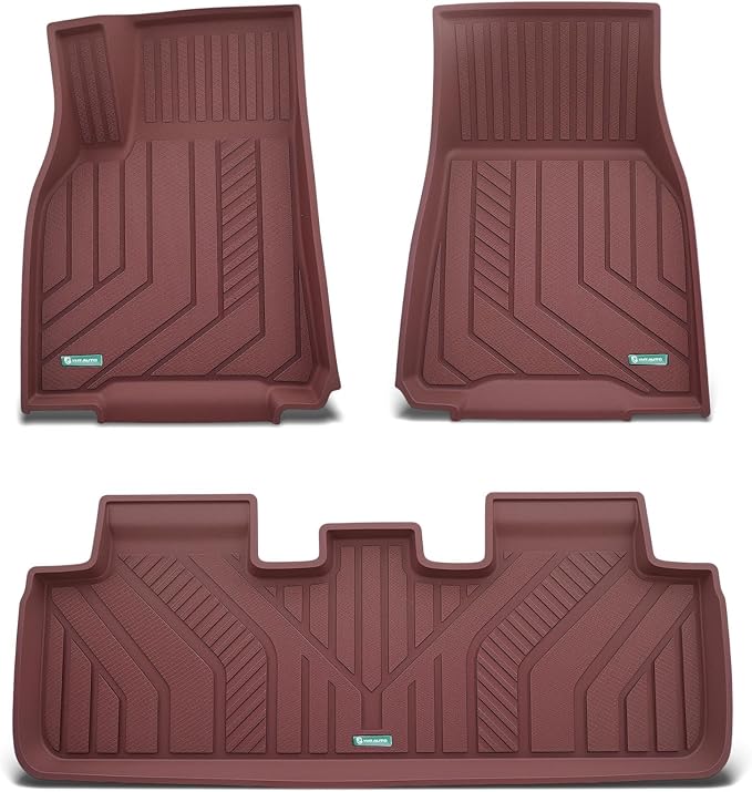 YHTAUTO Custom Fit Light Red Car Floor Mats for Tesla Model Y 2025-2020 (5-Seat) Not for Juniper, 1st & 2nd Row All Weather TPE Car Carpet Liners, Anti-Slip Waterproof, Automatic Mats, Set of 3