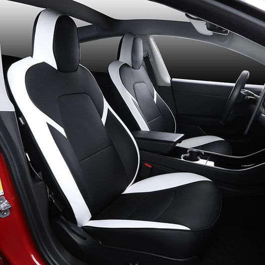 Suitable for Tesla Model 3 Seat Covers, Waterproof Faux Leather Car Seat Covers Full Set forTesla Model 3 2023 2022 2021 2020 2019 2018 2017 (Black+ White)