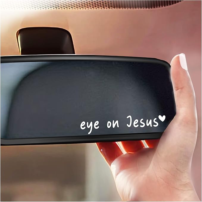 Rearview -Mirror -Decal Water Bottle -Stickers Affirmation Reminder Sticker Laptop Bumper Tumbler Vinyl Sticker Car Mirror Decal Funny Car Decor -Gift (White, Eye on Jesus)
